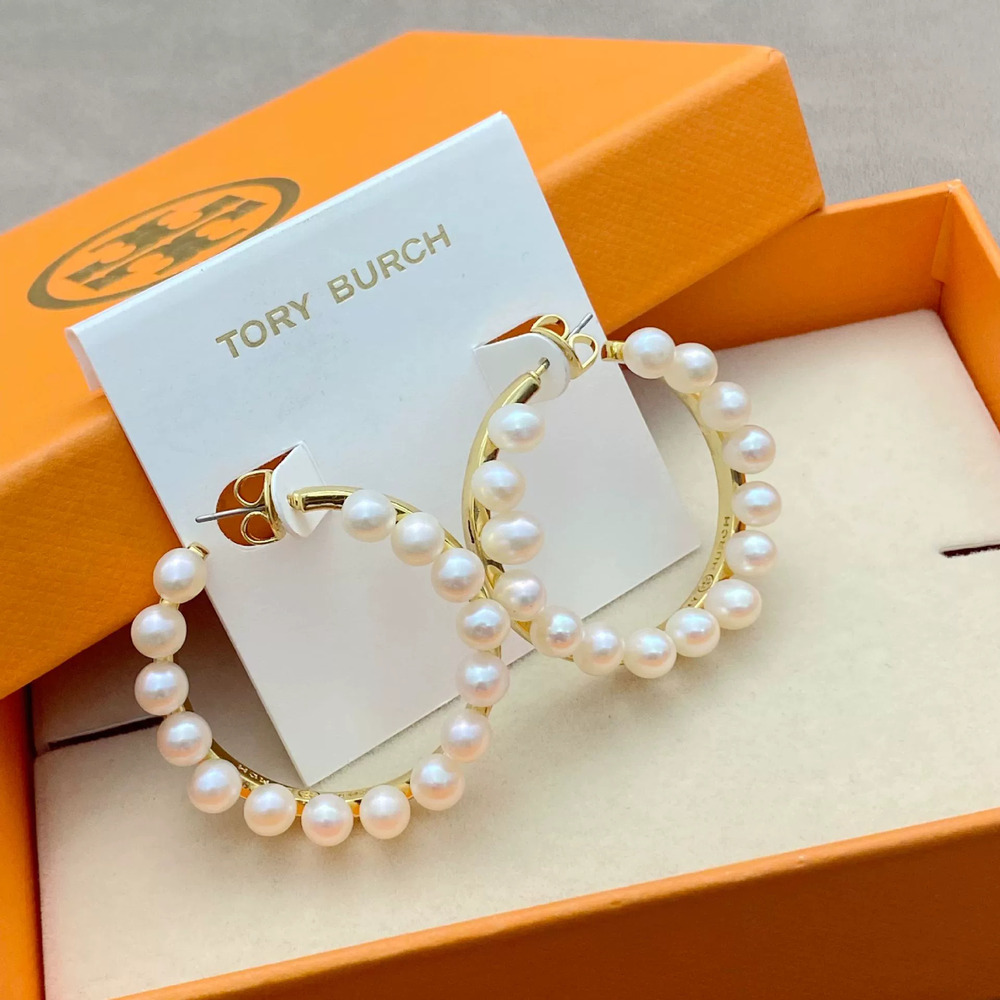 Tory Burch Pearl Earrings Silver Studs